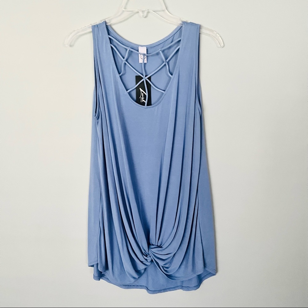 CY Fashion Caged Detail Sleeveless Front Twist Top Indigo Blue Small NEW W TAGS